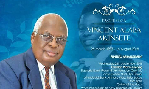 TRIBUTE TO LATE ENGR, PROF (CHIEF) VINCENT ALABA AKINSETE